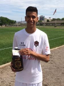William Pineda being presented with the Man of The Match Award